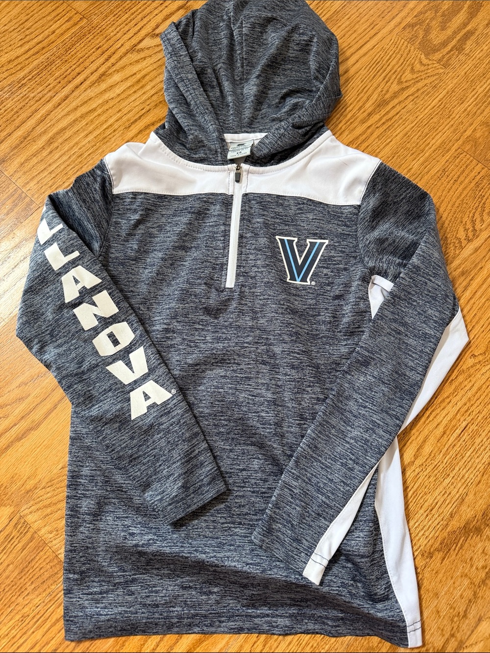 Boys Villanova Gray Hooded Performance Quarter-Zip Pullover Shirt